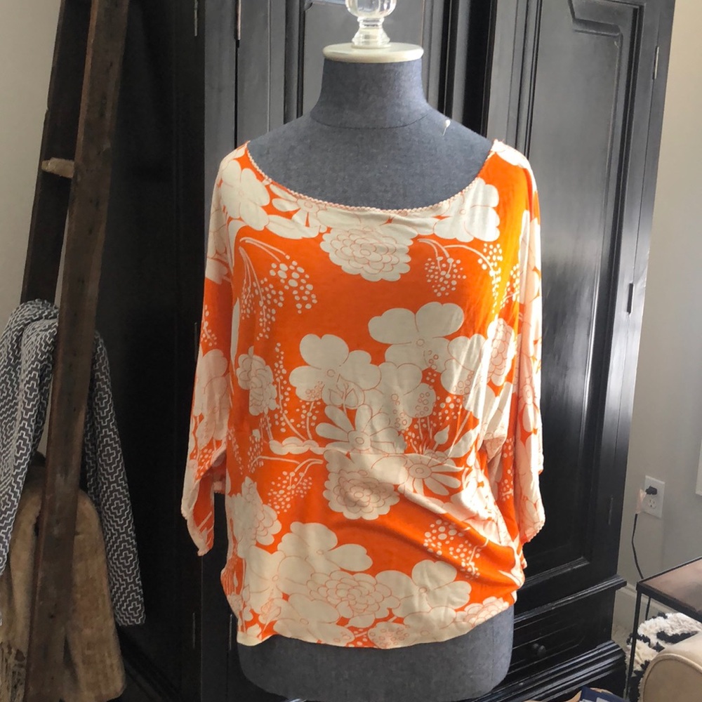 Anthropologie orange floral top